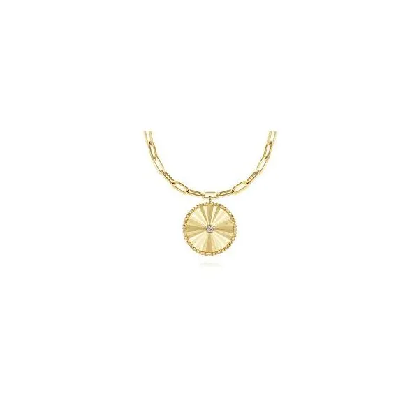 14 Karat Yellow Gold Diamond Medallion Hollow Chain Necklace Trinity Jewelers  Pittsburgh, PA