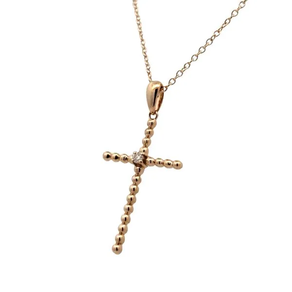 14 Karat Yellow Gold Diamond Beaded Cross Pendant Trinity Jewelers  Pittsburgh, PA