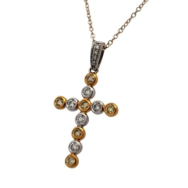 14 Karat Yellow & White Gold Bezel Set White & Yellow Diamond Cross Pendant Trinity Jewelers  Pittsburgh, PA
