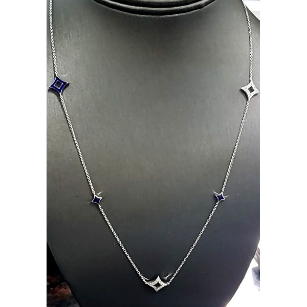 14 Karat White Gold Diamond & Blue Enamel Necklace Trinity Jewelers  Pittsburgh, PA