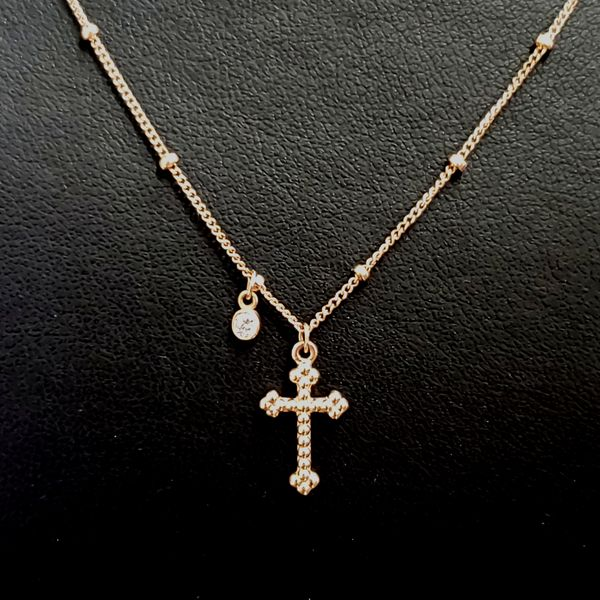 14 Karat Rose Gold Diamond Cross Necklace Trinity Jewelers  Pittsburgh, PA