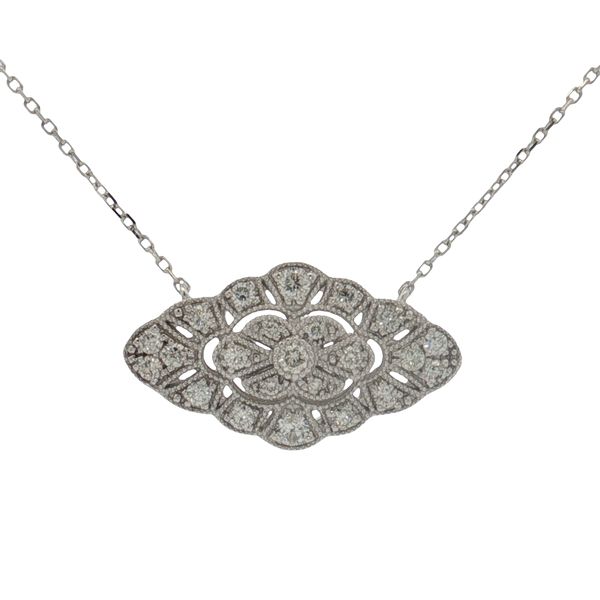 14 Karat White Gold Diamond Vintage Inspired Necklace Trinity Jewelers  Pittsburgh, PA