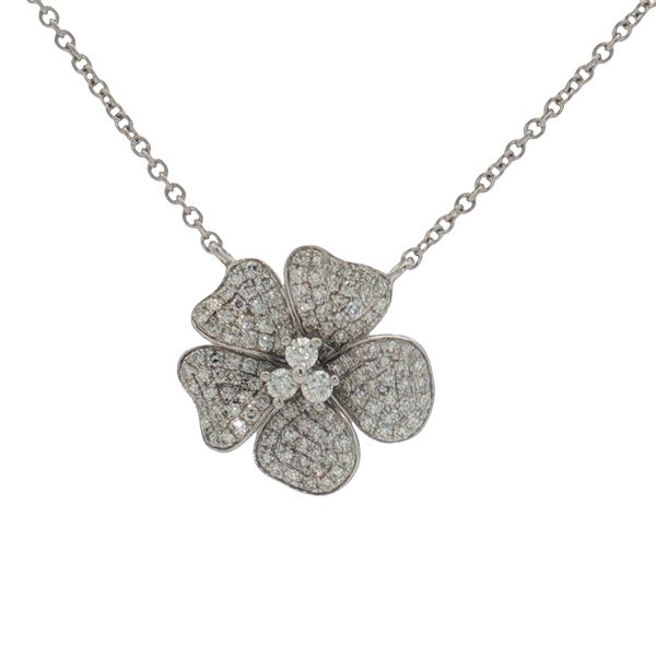 14 Karat White Gold Diamond Flower Necklace Trinity Jewelers  Pittsburgh, PA