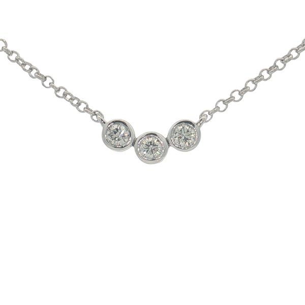 14 Karat White Gold Three Diamond Bezel Necklace Trinity Jewelers  Pittsburgh, PA