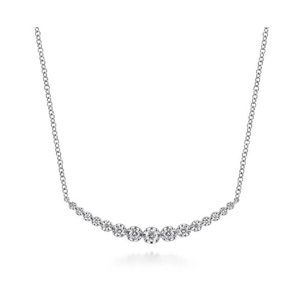 14 Karat White Gold Diamond Curved Bar Necklace Trinity Jewelers  Pittsburgh, PA