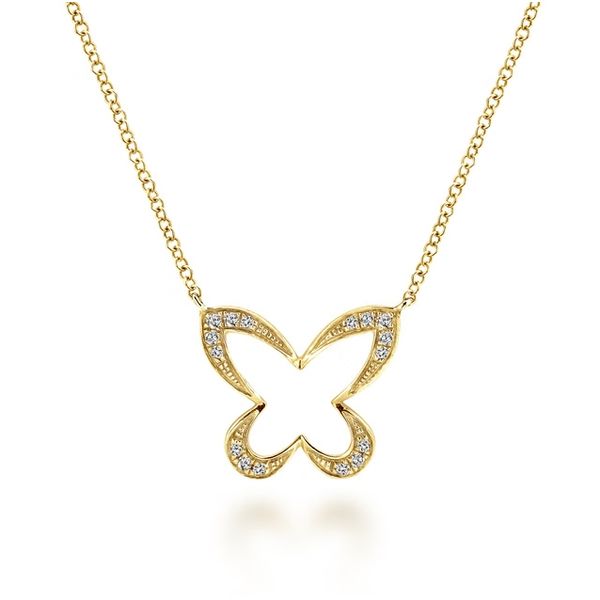 14 Karat Yellow Gold Diamond Butterfly Pendant Necklace Trinity Jewelers  Pittsburgh, PA