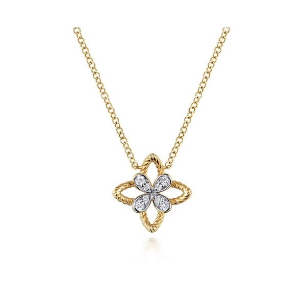 14 Karat Yellow Gold Twisted Rope Clover Diamond Necklace Trinity Jewelers  Pittsburgh, PA