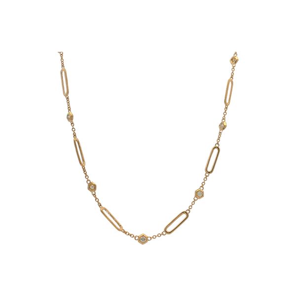 14 Karat Yellow Gold Diamond Station Oval Link Necklace Trinity Jewelers  Pittsburgh, PA