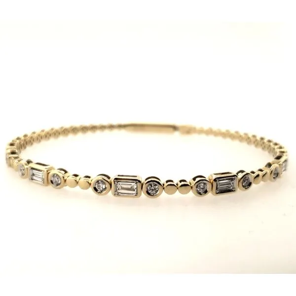 14 Karat Yellow Gold Bezel Baguette & Round Diamond Bangle Bracelet Trinity Jewelers  Pittsburgh, PA