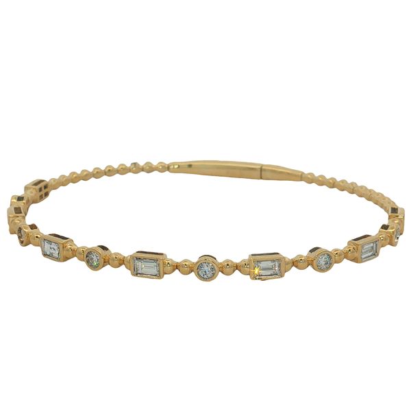 14 Karat Yellow Gold Baguette & Round Diamond Bangle Bracelet Trinity Jewelers  Pittsburgh, PA