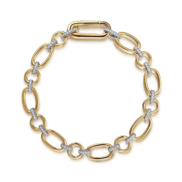 14 Karat Yellow and White Gold Oval & Round Link Diamond Bracelet Trinity Jewelers  Pittsburgh, PA