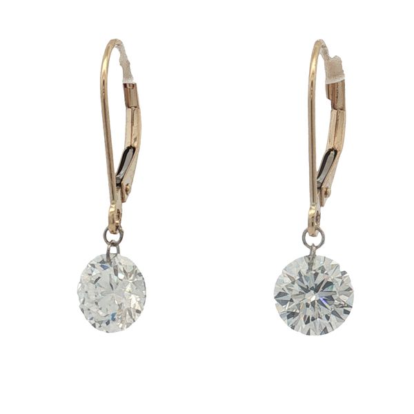 14 Karat Yellow Gold Lab Grown Round Diamond Dangle Lever Back Earrings Trinity Jewelers  Pittsburgh, PA