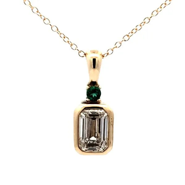 14 Karat Yellow Gold Bezel Lab Grown Emerald Cut Diamond & Emerald Pendant Trinity Jewelers  Pittsburgh, PA