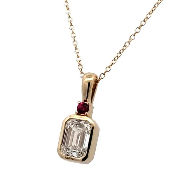 14 Karat Yellow Gold Lab Grown Emerald Cut Diamond & Ruby Pendant Trinity Jewelers  Pittsburgh, PA