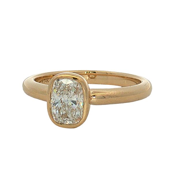14 Karat Yellow Gold Bezel Set Lab Grown Elongated Cushion Diamond Engagement Ring Trinity Jewelers  Pittsburgh, PA