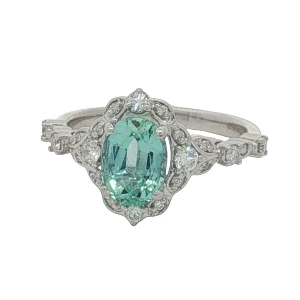 18 Karat White Gold Emerald Green Beryl & Diamond Ring Trinity Jewelers  Pittsburgh, PA