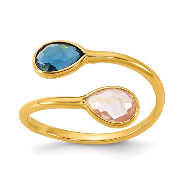 14 Karat Yellow Gold London Blue Topaz & Pink Quartz Bypass Ring Trinity Jewelers  Pittsburgh, PA