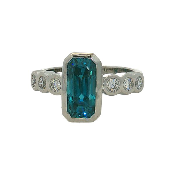 14 Karat White Gold Blue Zircon & Diamond Ring Trinity Jewelers  Pittsburgh, PA