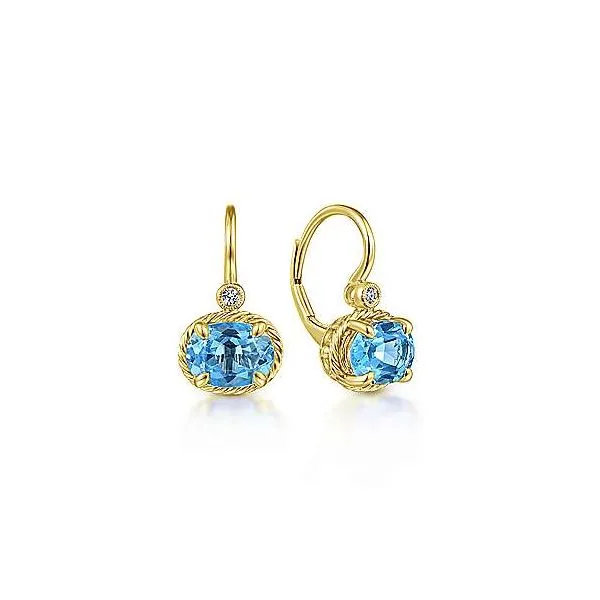 14 Karat Yellow Gold Blue Topaz & Diamond Earring Trinity Jewelers  Pittsburgh, PA