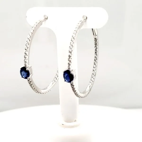 18 Karat White Gold Sapphire & Diamond Hoop Earring Trinity Jewelers  Pittsburgh, PA
