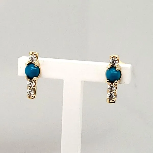 14 Karat Yellow Gold Turquoise & Diamond Earrings Trinity Jewelers  Pittsburgh, PA