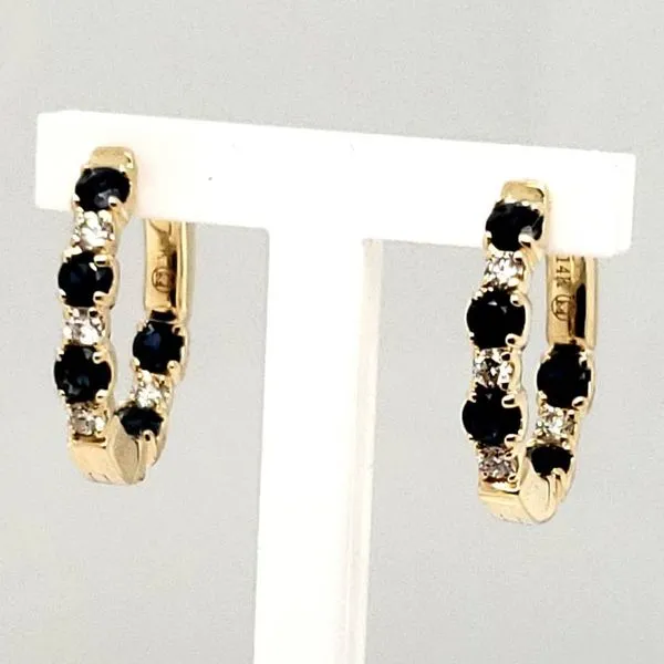 14 Karat Yellow Gold Sapphire & Diamond Hoop Earrings Trinity Jewelers  Pittsburgh, PA