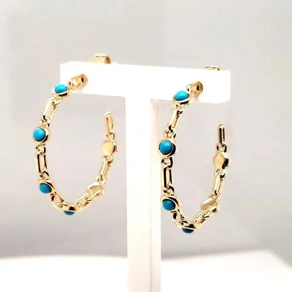 14 Karat Yellow Gold Turquoise Hoop Earrings Trinity Jewelers  Pittsburgh, PA