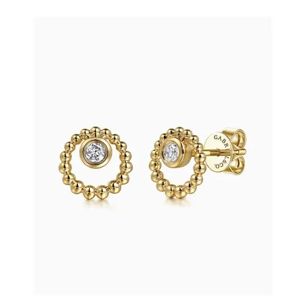 14 Karat Yellow Gold White Sapphire Circle Earrings Trinity Jewelers  Pittsburgh, PA