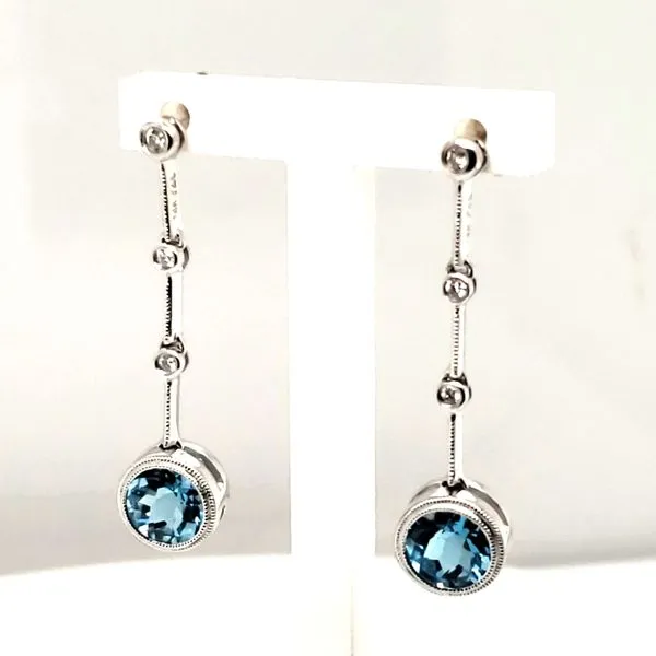 14 Karat White Gold Blue Topaz & Diamond Earrings Trinity Jewelers  Pittsburgh, PA