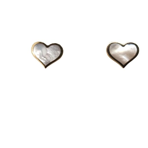14 Karat Yellow Gold Mother of Pearl Heart Earrings Trinity Jewelers  Pittsburgh, PA