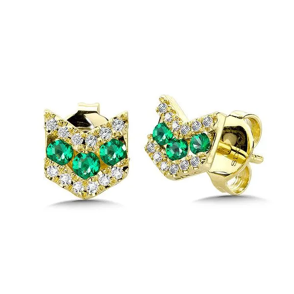 14 Karat Yellow Gold Emerald & Diamond Chevron Earrings Trinity Jewelers  Pittsburgh, PA