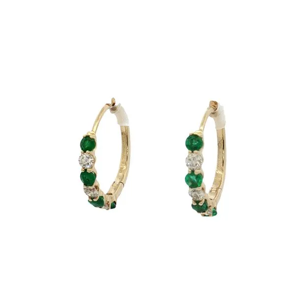 14 Karat Yellow Gold Emerald & Diamond Hoop Earrings Trinity Jewelers  Pittsburgh, PA