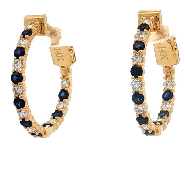 14 Karat Yellow Gold Sapphire & Diamond Hoop Earrings Trinity Jewelers  Pittsburgh, PA