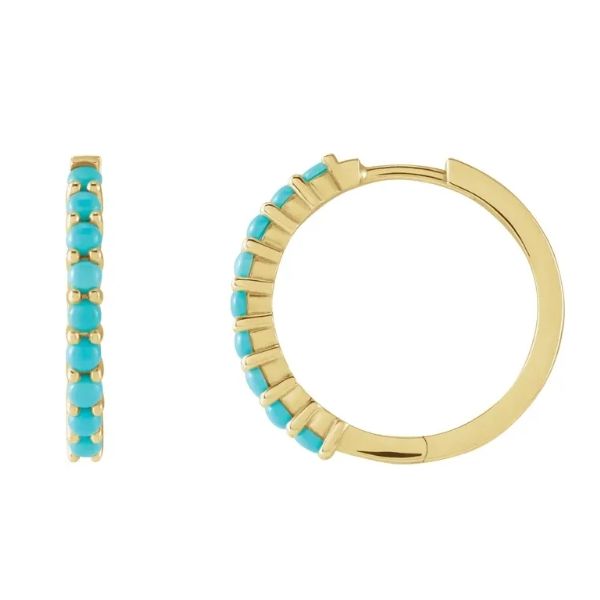14 Karat Yellow Gold Turquoise Hoop Earrings Trinity Jewelers  Pittsburgh, PA