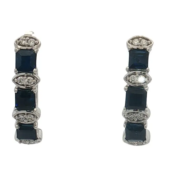 14 Karat White Gold Diamond & Sapphire Hoop Earrings Trinity Jewelers  Pittsburgh, PA