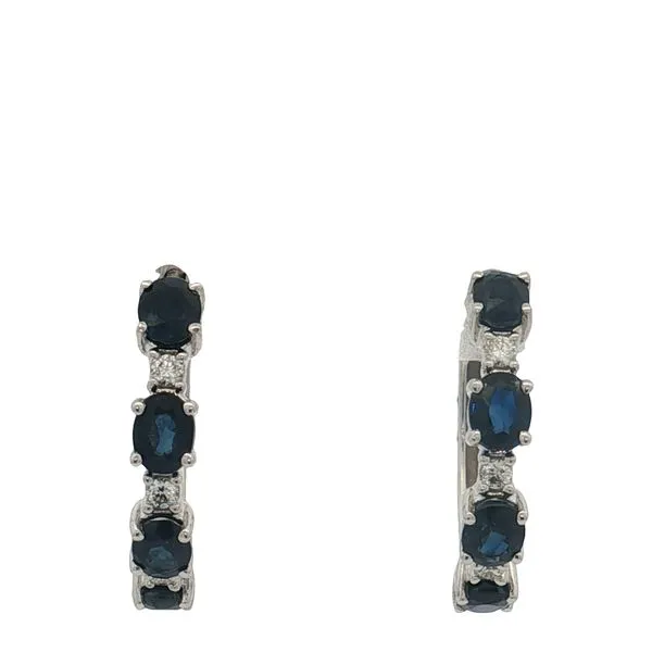 14 Karat White Gold Sapphire & Diamond Hoop Earrings Trinity Jewelers  Pittsburgh, PA