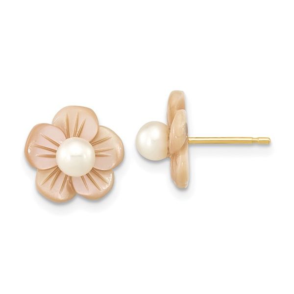 10 Karat Yellow Gold Pearl & Mother of Pearl Flower Earrings Trinity Jewelers  Pittsburgh, PA