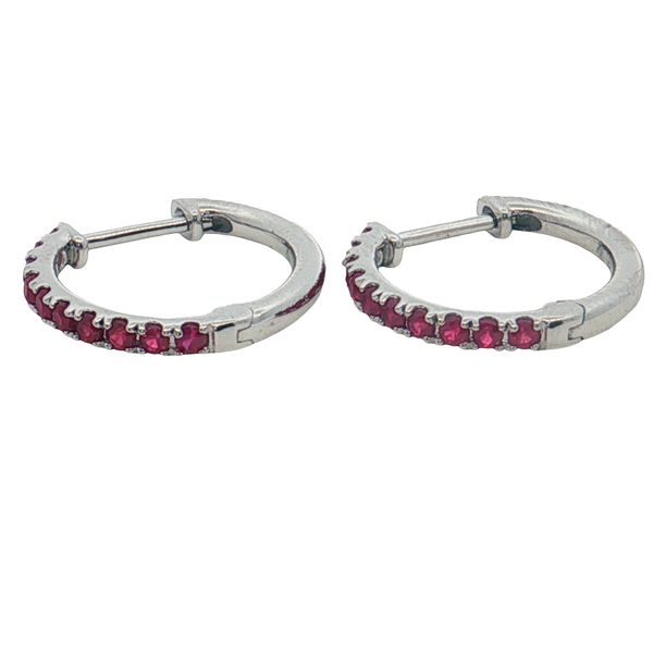 14 Karat White Gold Ruby Hoop Earrings Trinity Jewelers  Pittsburgh, PA