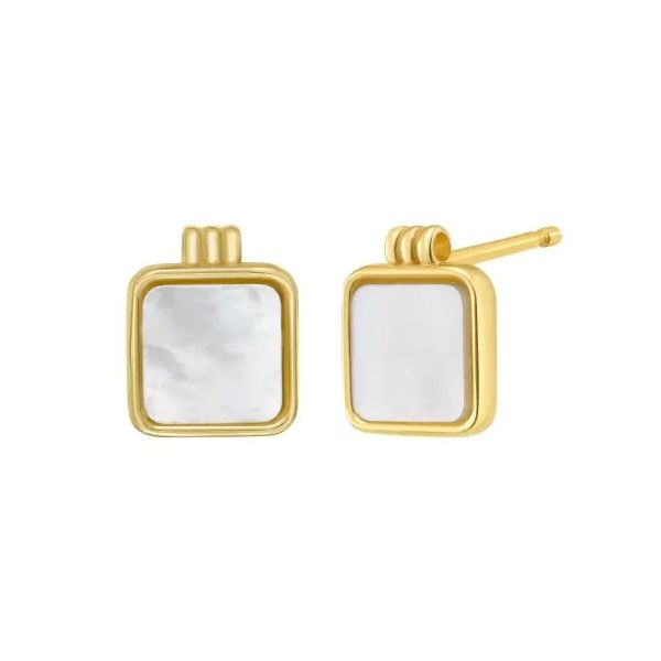 14 Karat Yellow Gold Mother of Pearl Square Earrings Trinity Jewelers  Pittsburgh, PA