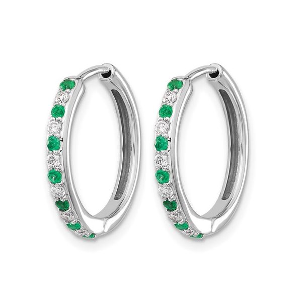 14 Karat White Gold Diamond & Emerald Hoop Earrings Trinity Jewelers  Pittsburgh, PA