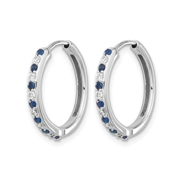 14 Karat White Gold Diamond & Sapphire Hoop Earrings Trinity Jewelers  Pittsburgh, PA
