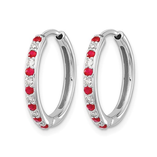 14 Karat White Gold Diamond & Ruby Hoop Earrings Trinity Jewelers  Pittsburgh, PA