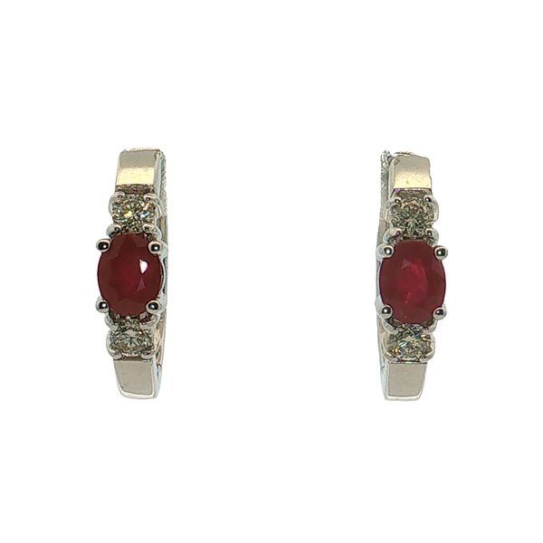 14 Karat White Gold Ruby & Diamond Hoop Earrings Trinity Jewelers  Pittsburgh, PA