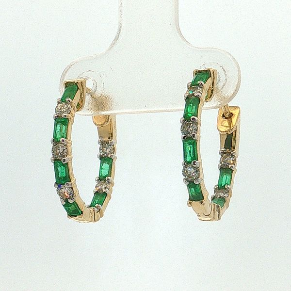 14 Karat Yellow Gold Emerald & Diamond Hoop Earrings Trinity Jewelers  Pittsburgh, PA