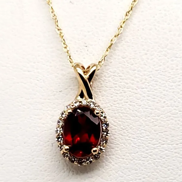14 Karat Yellow Gold Garnet & Diamond Necklace Trinity Jewelers  Pittsburgh, PA