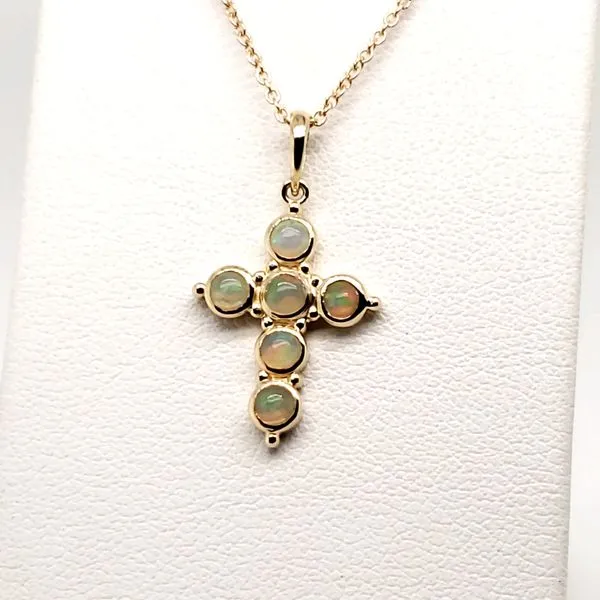 14 Karat Yellow Gold Opal Cross Necklace Trinity Jewelers  Pittsburgh, PA