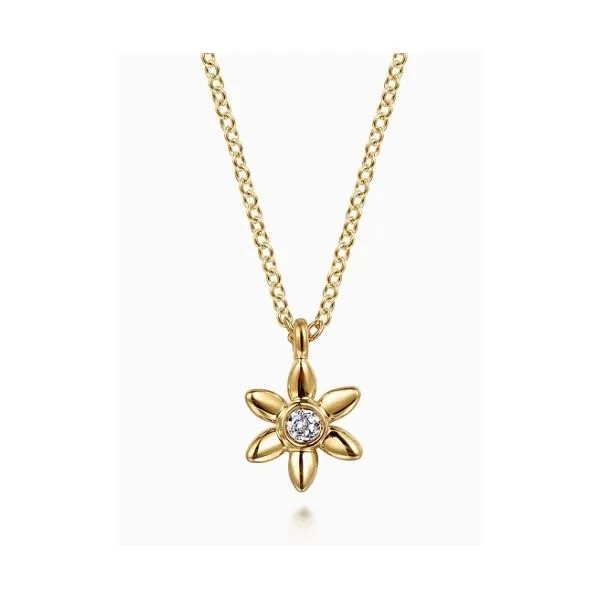 14 Karat Yellow Gold White Sapphire Floral Pendant Trinity Jewelers  Pittsburgh, PA