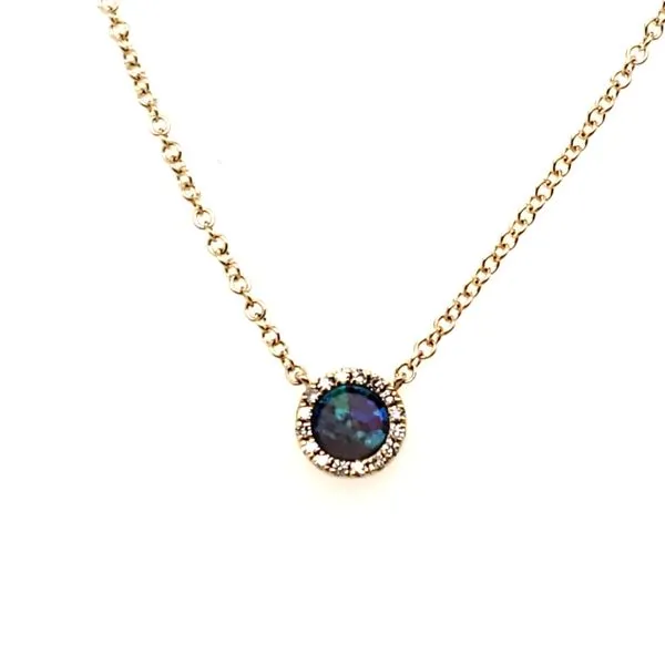 14 Karat Yellow Gold Created Opal & Diamond Necklace Trinity Jewelers  Pittsburgh, PA