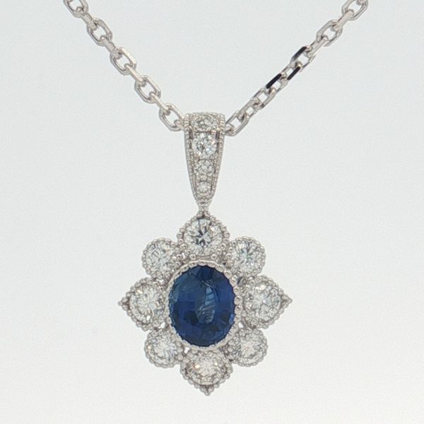 14 Karat White Gold Blue Sapphire & Diamond Pendant Trinity Jewelers  Pittsburgh, PA