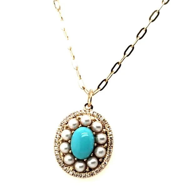 14 Karat Yellow Gold Turquoise, Pearl & Diamond Pendant Trinity Jewelers  Pittsburgh, PA